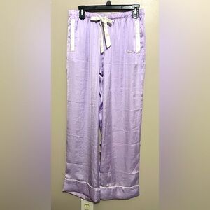 Peter Alexander Lavender Satin Pajama Pants Pockets Whits Trim Size Medium